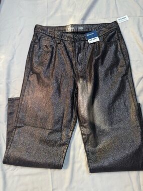 Old Navy Metallic Black Coated Straight-Leg Jeans